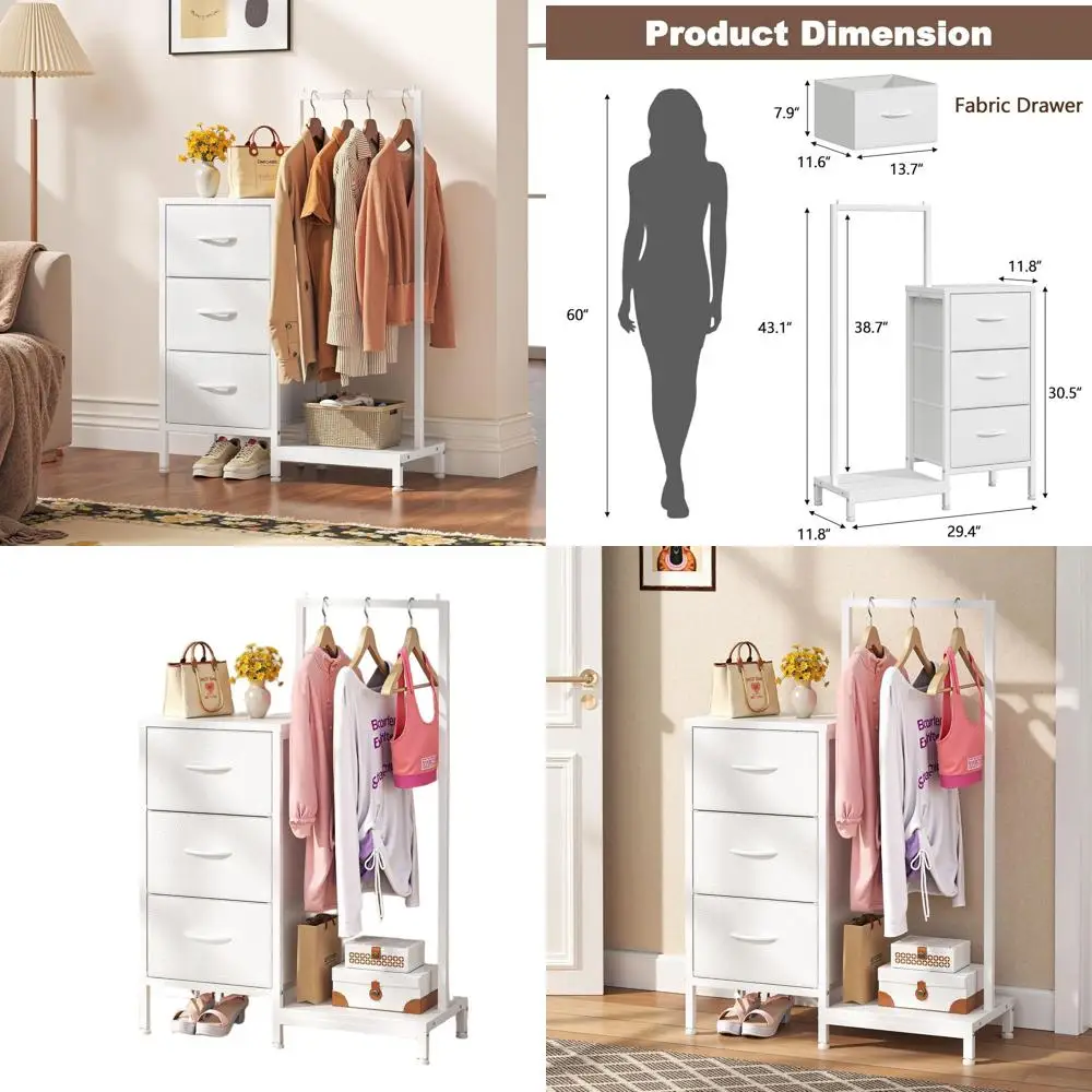 

Белый комод с 3 ящиками и подвесным хранилищем для спальни