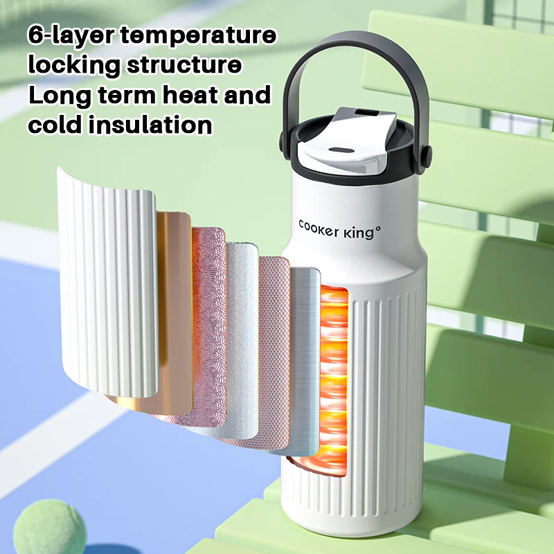 كوب كوكر كينج 650 مللي كوب معزول بسعة كبيرة من الفولاذ المقاوم للصدأ رياضي بارد ساخن ورحتين تحت غطاء واحد أكواب زجاجة مدرسية للسفر #4