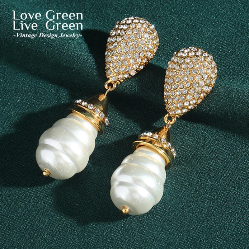 

Vintage Baroque Water Droplet Pearl Drop Earring Gold Color Rhinestone Quality Luxury Jewelry Designer Gifts For Woman Christmas