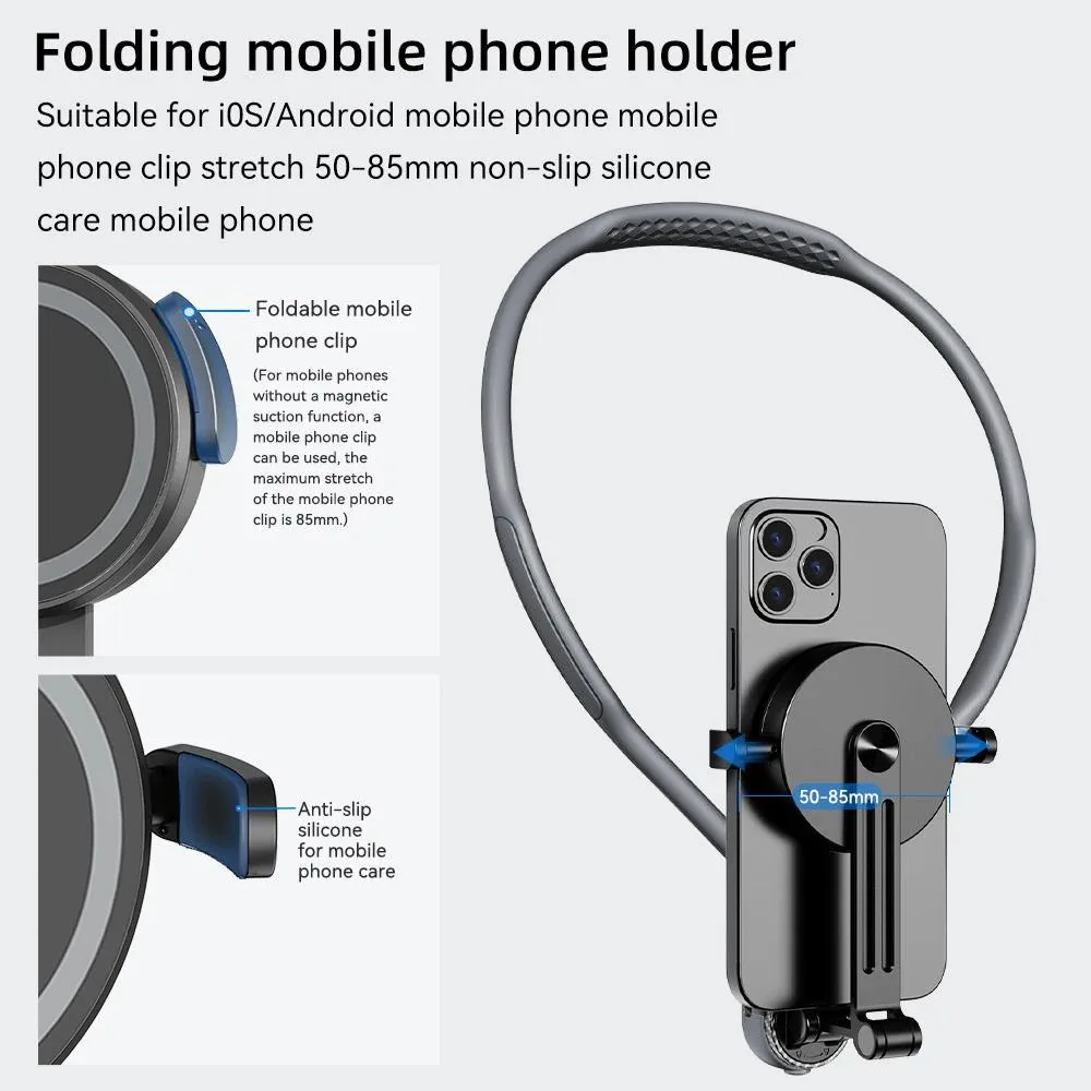 Soporte magnético fuerte de silicona para montaje en el cuello, soporte de liberación rápida para iPhone 16 17 15 14 13 Pro Max Sumsung Xiaomi, soporte de grabación de vídeo