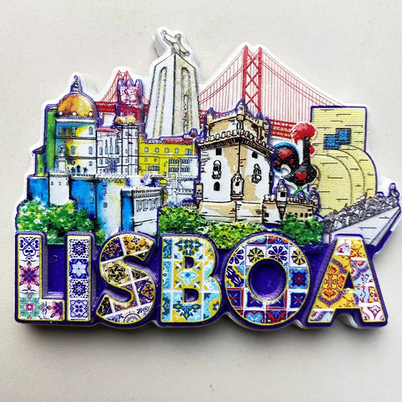 Lisbon, Portugal Painted building 3D stereo refrigerator sticker Travel souvenirs Home decor items Collection crafts