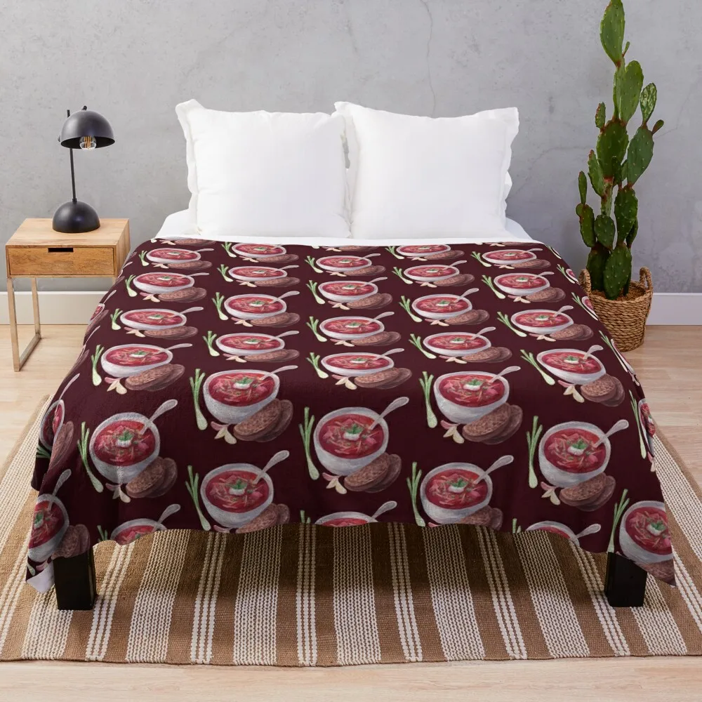 

European Borscht Beetroot Soup Throw Blanket Custom Bed linens Blankets