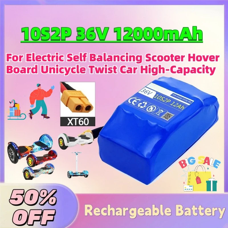 

10S2P 36V 12000mAh Li-Ion Rechargeable Battery for Electric Self Balancing Scooter Hover Board Unicycle Twist Car High-Capacity