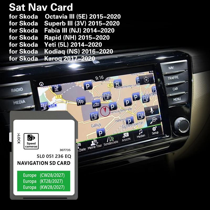 2027 Neu für Skoda Octavia Superb Fabia Rapid Yeti Kodiaq Auto 32GB GEN2 Amundsen Discover Media Navi SD-Karte Europa UK Karte