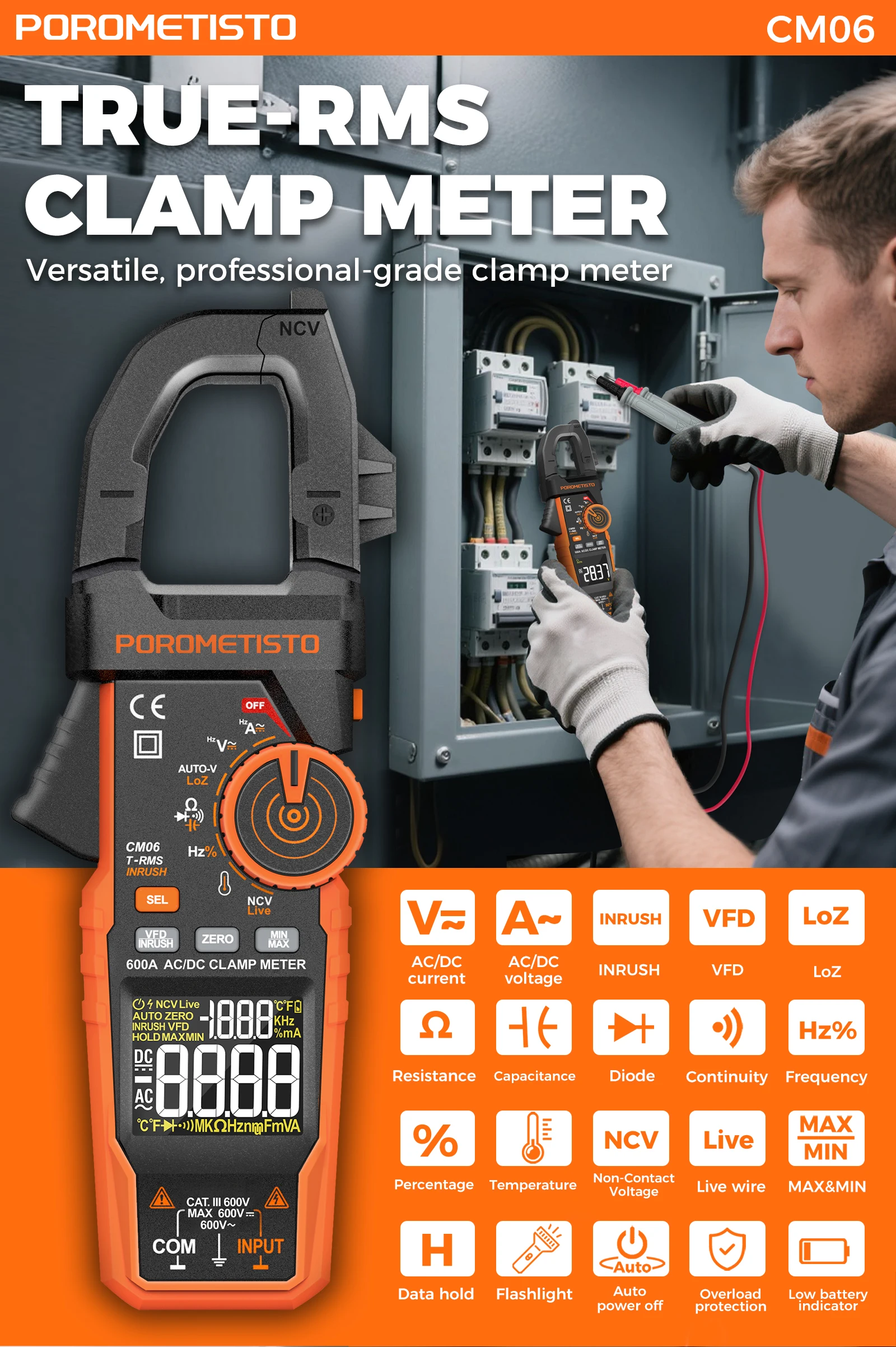 Digitales Zangenmessgerät Multimeter AC/DC 600A/1000A Amperemeter True RMS Multimeter Hochpräzise Kapazitätsmessung NCV Ohm Hz Spannungsprüfer – Detail 5