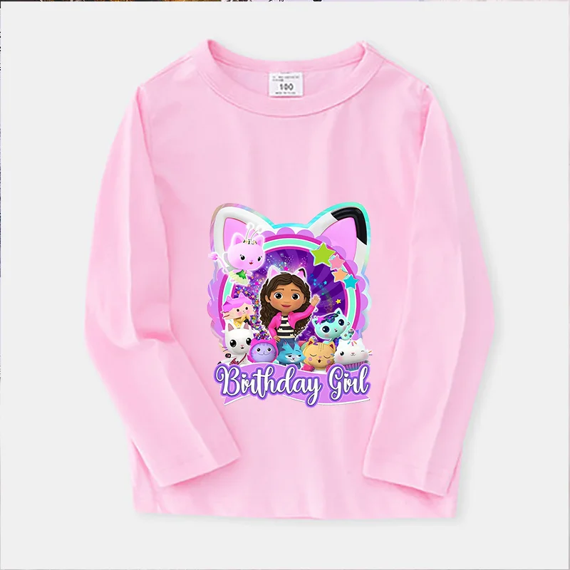 Gabby Dollhouse Long Sleeve T Shirt Cute Toddler Pink Tees Shirt Thin O Neck Thin Pullover Tops Baby Autumn Clothes Girls Gift