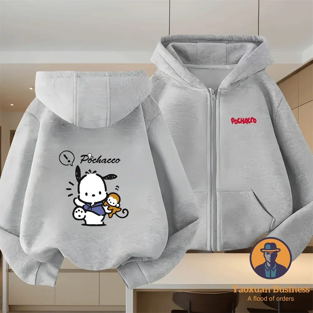 

2026 Boys Girls Skin Friendly Pure Cotton Pochacco Zip Up Hoodie Autumn Winter Cartoon Kidswear