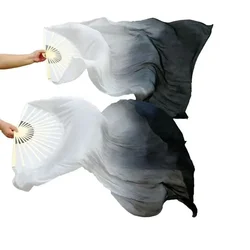 1.5m Belly Dance Long Fan Imitation Rayon Silk Fans for Women, Gradient Color, Adult Dancer Practice Performance Props