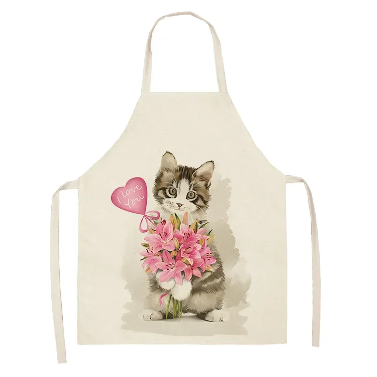 Geometric Cute Cat Pattern Apron Kitchen Chef Home Cooking Bakery Parent-child Linen Cleaning Anti-fouling Accessories Bib