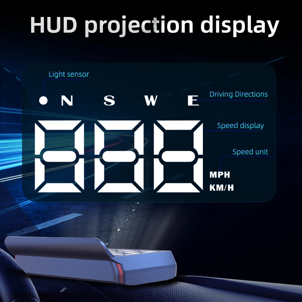 WiiYii Big Font 2inch LED W2S GPS Projector Head up Display Come with Hood Smart light-sensing adjustment HUD for Universal cars
