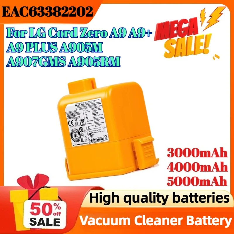 

EAC63382202 3000mAh 4000mAh 5000mAh Vacuum Cleaner Battery For LG Cord Zero A9 A9+ A9 PLUS A905M A907GMS A905RM