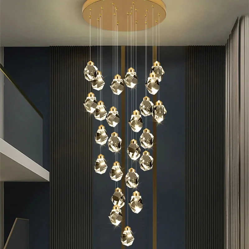 Luxury K9 Crystal Chandelier Light Modern Long Line Light Minimalist Hall Hanging Lamp For Loft Home Decor stair Pendant lamp