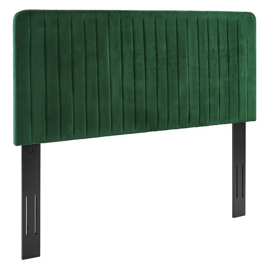 Milenna Channel Tufted Performance Velvet Twin Headboard in Emerald
