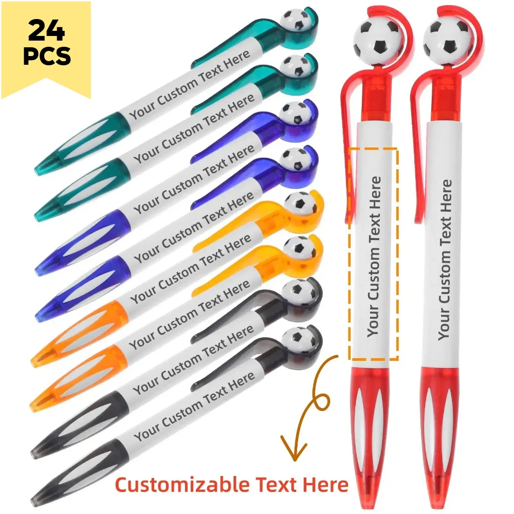 24PCS Customizable Soccer Ball Design Retractable Ballpoint Pens Black Ink Durable Plastic Ideal for Students And Meetings