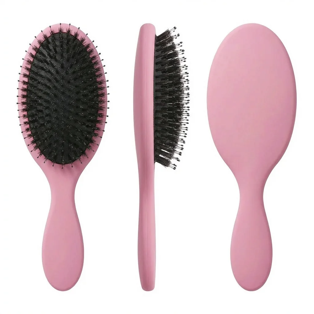 22cm Boar Bristle Detangling Brush Pink Scalp Care Brush Unclogs Follicles ABS Grip