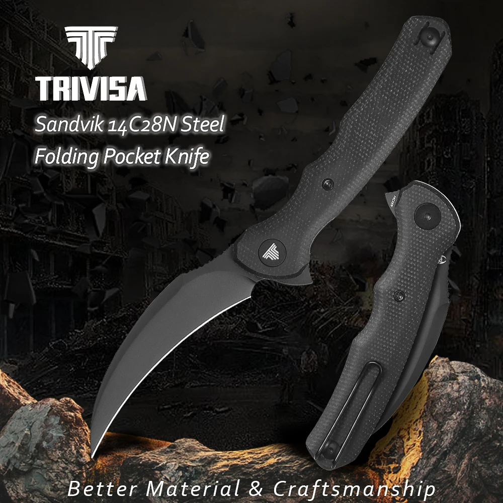 

TRIVISA Lacerta-04B EDC Pocket Folding Knife 14C28N Blade Micarta Handle, Camping Hunting Fishing Outdoor High quality Tool
