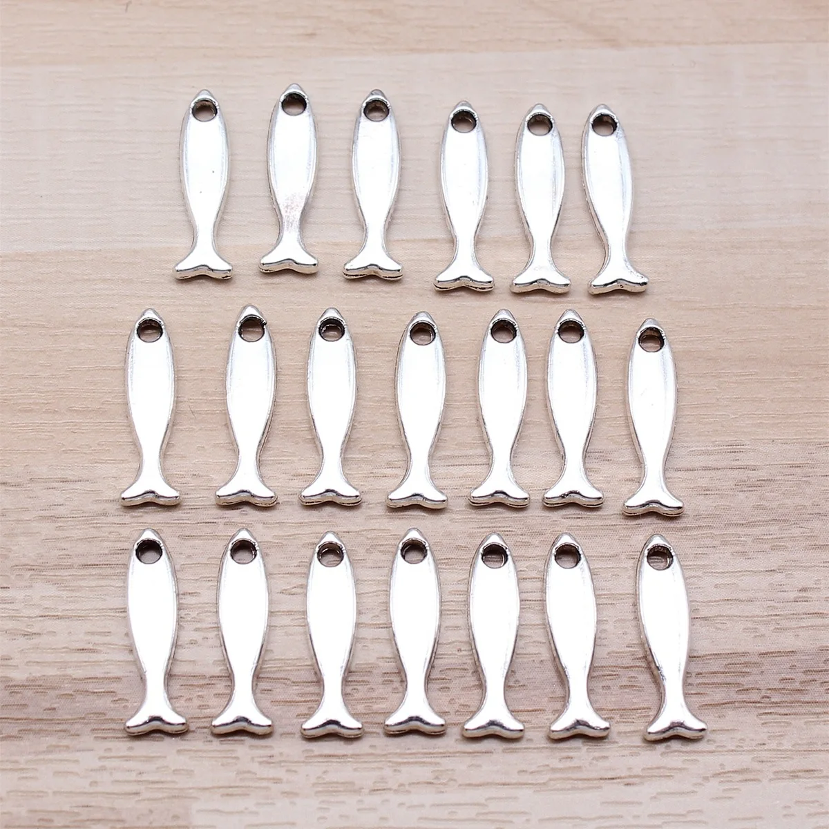 IFOCUS 20pcs/Lot Fish Charms For DIY Jewelry Making Zinc Alloy 16x5mm/0.63x0.2inch