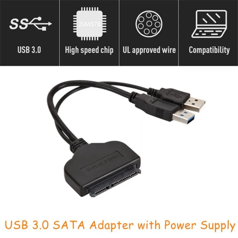 

USB 3.0 To SATA 22 Pin Adapter for 2.5 Inch HDD SSD High Quality USB 3.0 To SATA External Power Hard Disk Drive Converter Cable