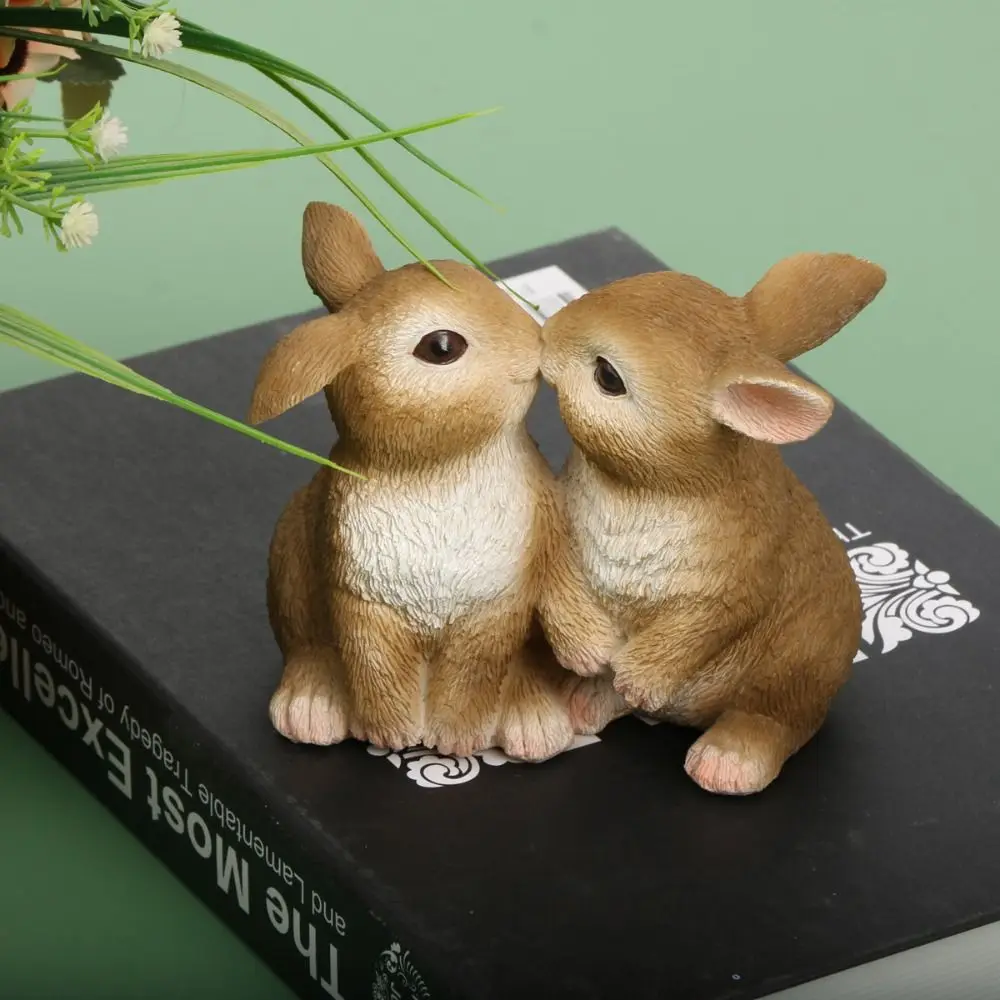 

Microlandscape Resin Kissing Couple Rabbit Ornaments Cute Creative Animal Sculptures Simulated Waterproof Bunny Figurines Home