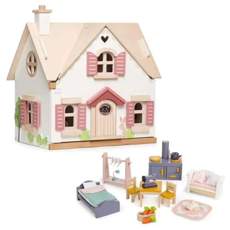 

- Cottontail Cottage - Furnished 18.7" Tall Countryside Cottage Pretend Play Doll House - Encourage Creative and Imaginative Fu