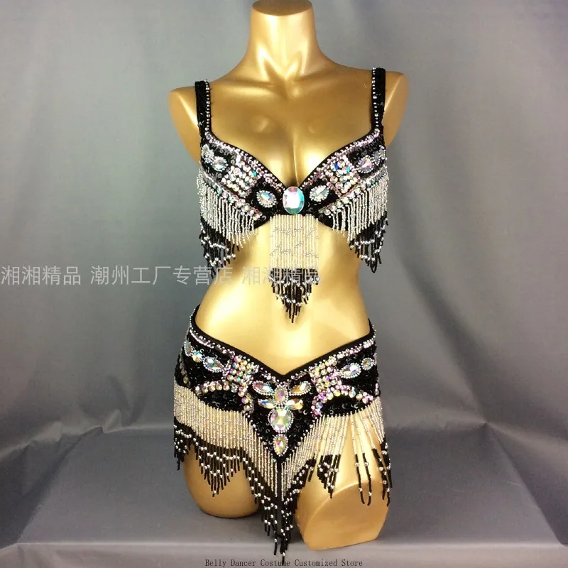Customized Sexy Adult Belly Dance Performance Uniform Handmade Sequin Set Bellydance Costume Samba Carnival Costumes Bra Belt