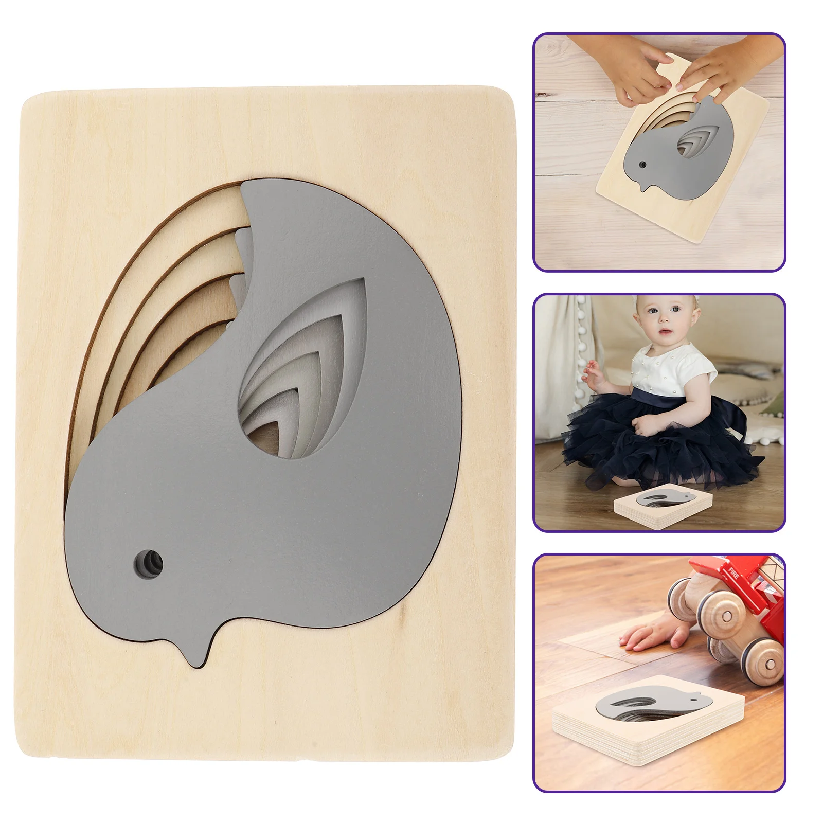 Wooden Multi-layered Animal Puzzles Cartoon 3D Panel Jigsaw Early Educational Toys for Kids Children (Grey Gradient Bird)