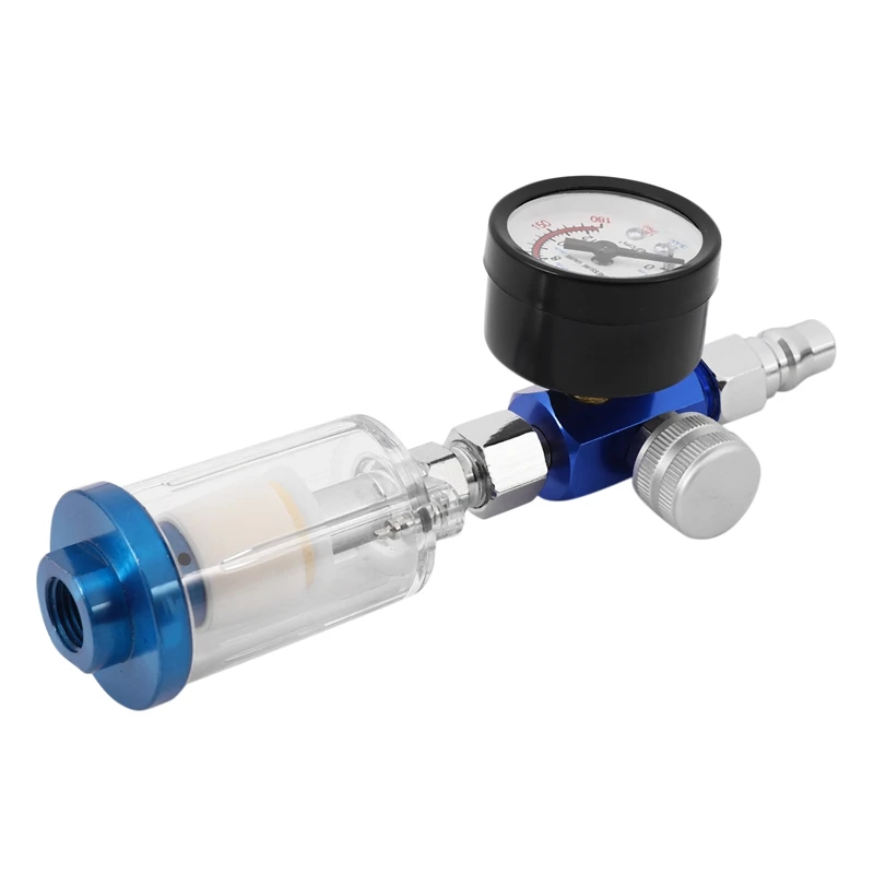 1/4 Scratch Air Pressure Regulator Gauge Spray Tool & In-Line Water Trap Filter Oil-Water Separator Pneumatic Tool