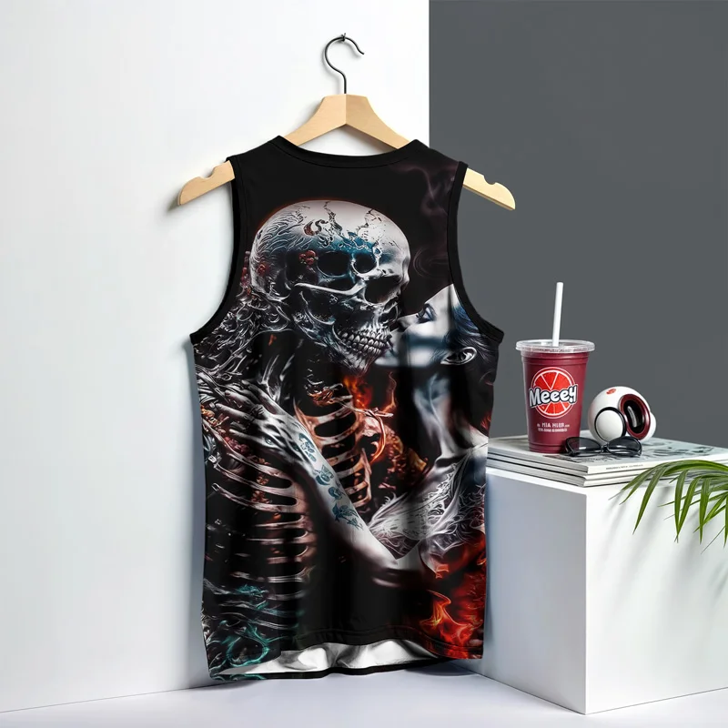 Skull พิมพ์ Mens Vest Street แฟชั่นรอบคอเสื้อยืดทุกวันกีฬากลางแจ้งฟิตเนส Running Top Fear 2025 New Arriva