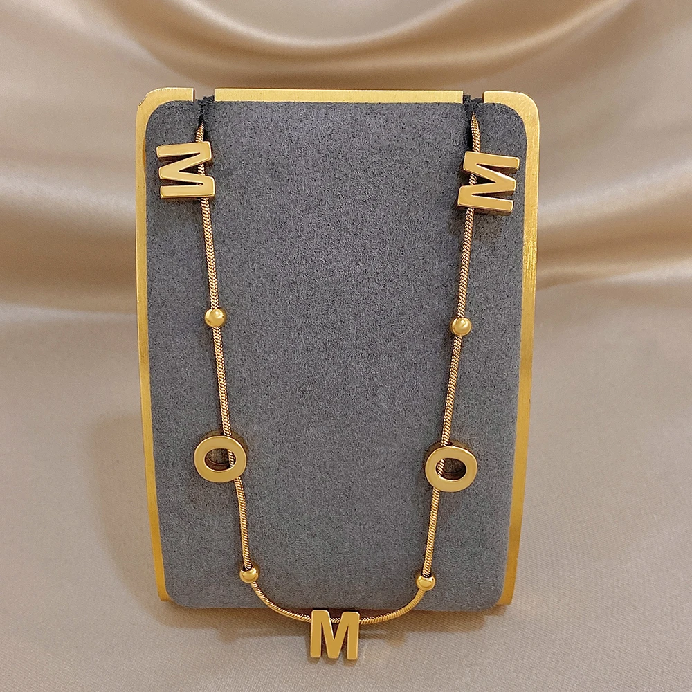 Chic Letters Beads Chain Necklace for Women Delicate Gold Plated Stainless Steel Choker Necklaces Mother's Day Gifts