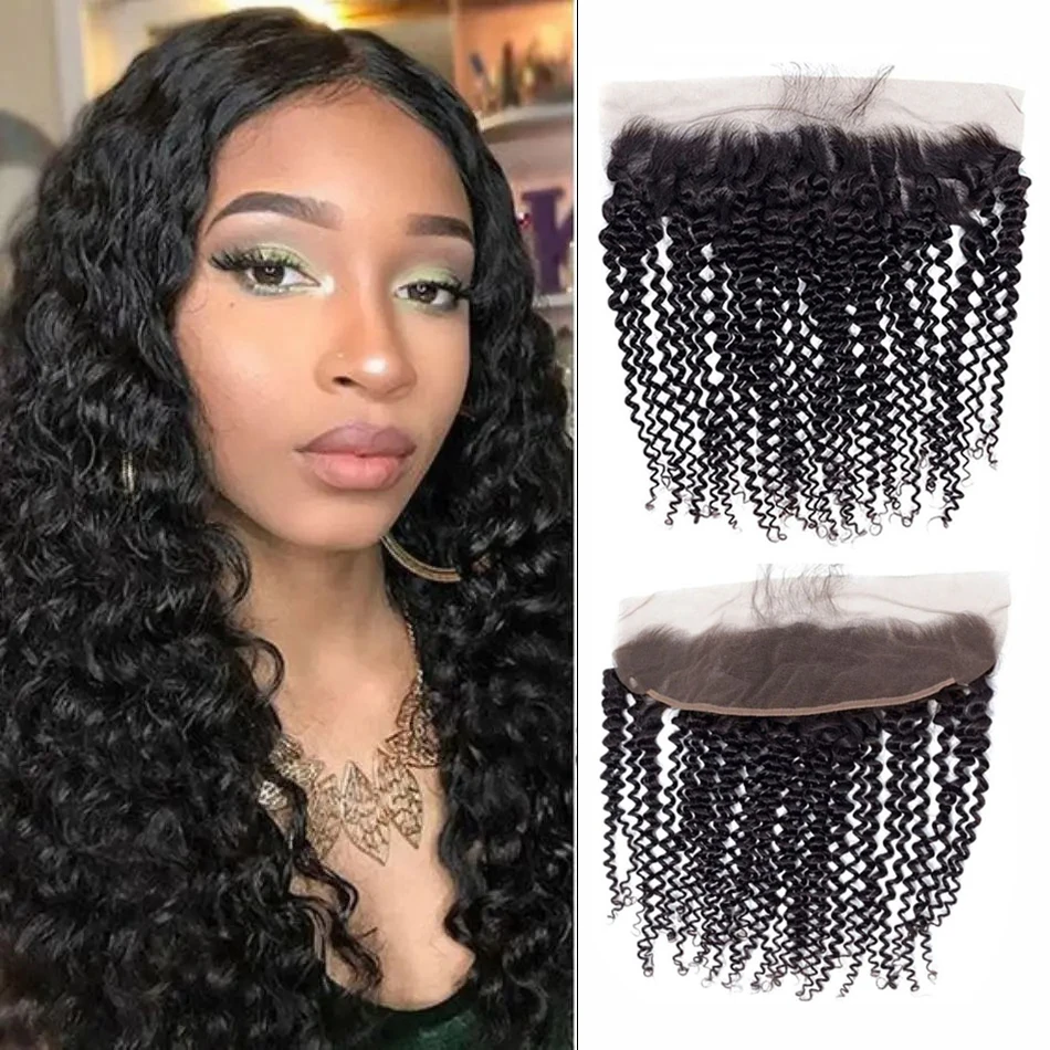 13x4 Kinky Curly Human Hair Extensions With Frontal Closure Original Human Hair Bundles 100% Natural Suitable For Women