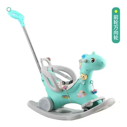 Baby Rocking Chair  with Safety Harness Seat Music Children Rocking Horse Thickening Plastic Ride on Animal Toys