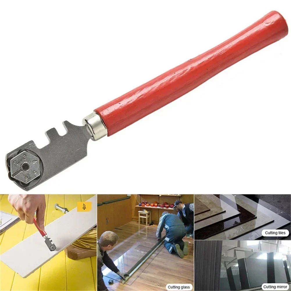 130mm Portable Glass Cutter Professional Glass Tile Cutter Wooden Handle Tool For Household Cutting Work Iron Wood