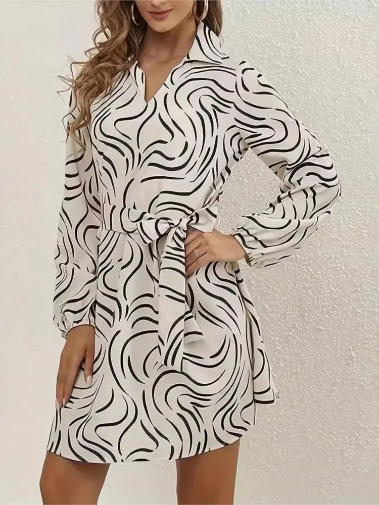 Elegant Long Sleeve Shirt Dress 2025 Spring New Lapel A-line Midi Dresses Office Ladies Temperament Boho Dress With Bele Vestido