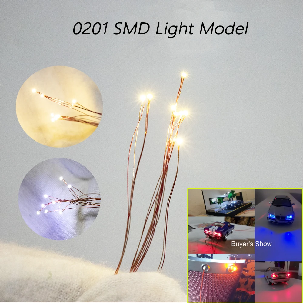 0201 SMD Lamp Wired Micro Led Pre-soldered Micro Litz Wired Chip 22cm 3V Railway Model Scenes 5pcs/Lot