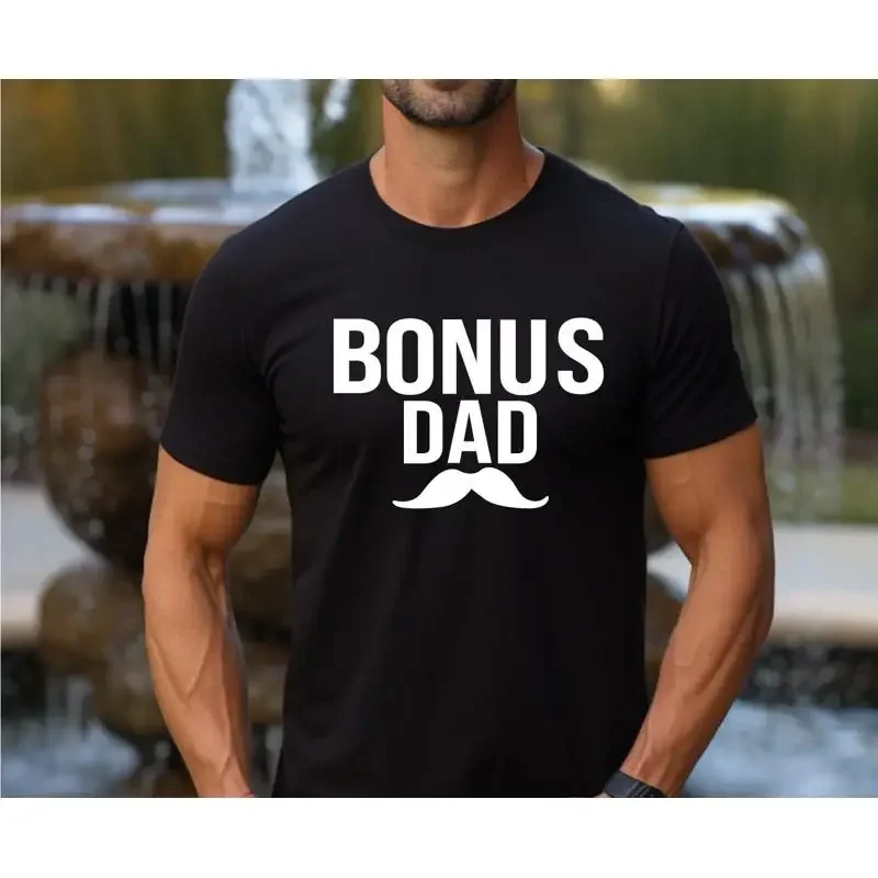 Bonus Dad Mustache T Shirt Fathers Day Step Father Grandpa For Him Husband