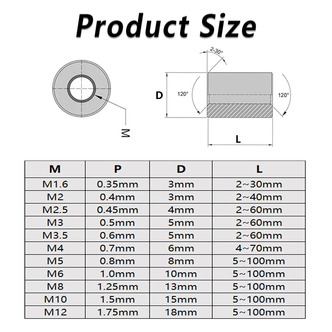 M4 M5 M6 M8 M10 M12 Brass Extend Long Lengthen Round Coupling Nut Sleeve Tubular Nuts Joint Sleeve Nut
