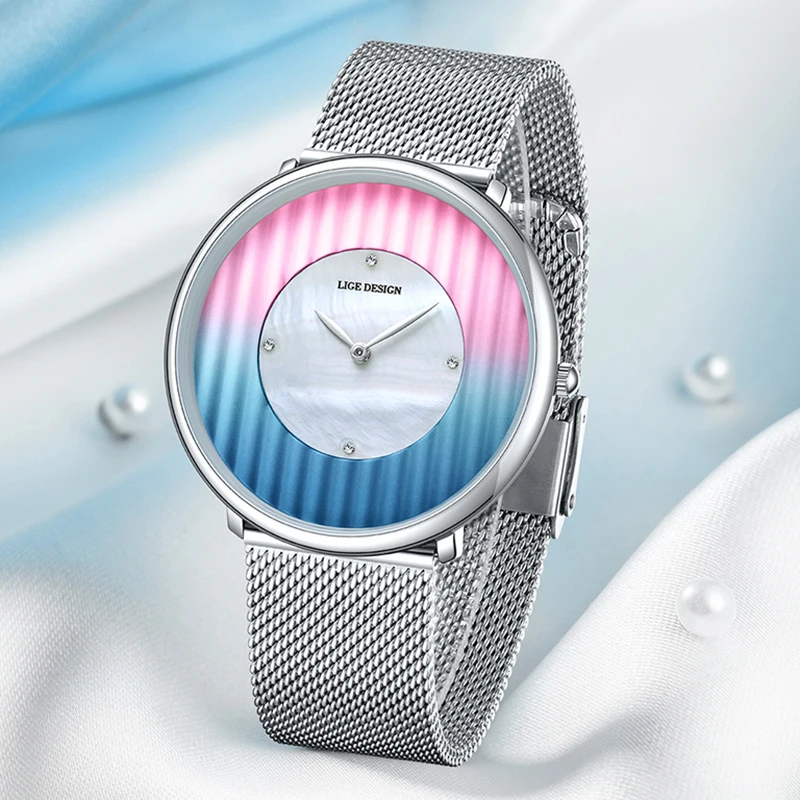 

LIGE модные элегантные женские наручные часы для спорта на открытом воздухе водонепроницаемые женские часы круглые ультратонкие сетчатые кварцевые женские часы женские