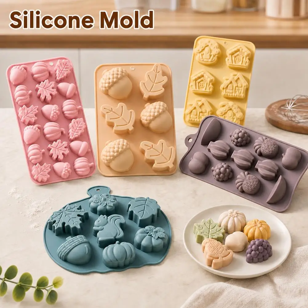 Food Grade Silicone Gummy Cake Mold Pumpkin Maple Leaf Corn Handmade Soap Mould Baking Utensils for Kitchen