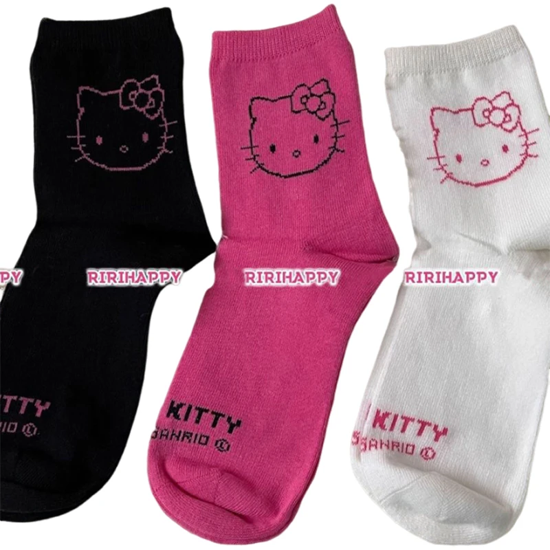 

Kawaii Hello Kitty Socks Girl Heart Sanrio Anime Mid-Tube Socks Sweet Cute Cartoon Three Color Cotton Socks Tide Gift for Kids