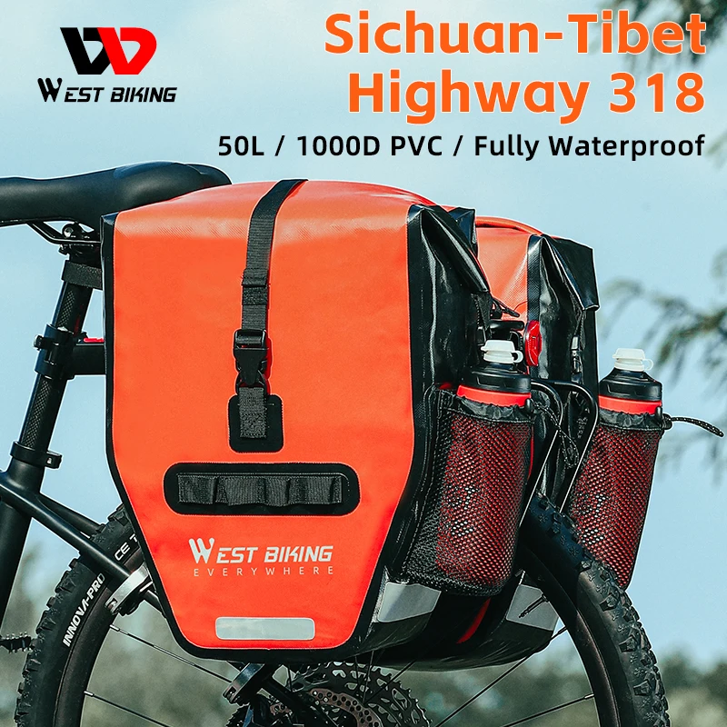 

WEST BIKING 1000D Waterproof Bicycle Pannier Bag 50L Rear Double Side Bags Long Ride Cross-Country Wear-resistant Scooter Bags