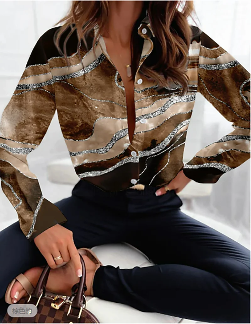 2024 new spring and autumn loose blouse ladies sexy V-neck casual flower shirt multicolor street style button down shirt