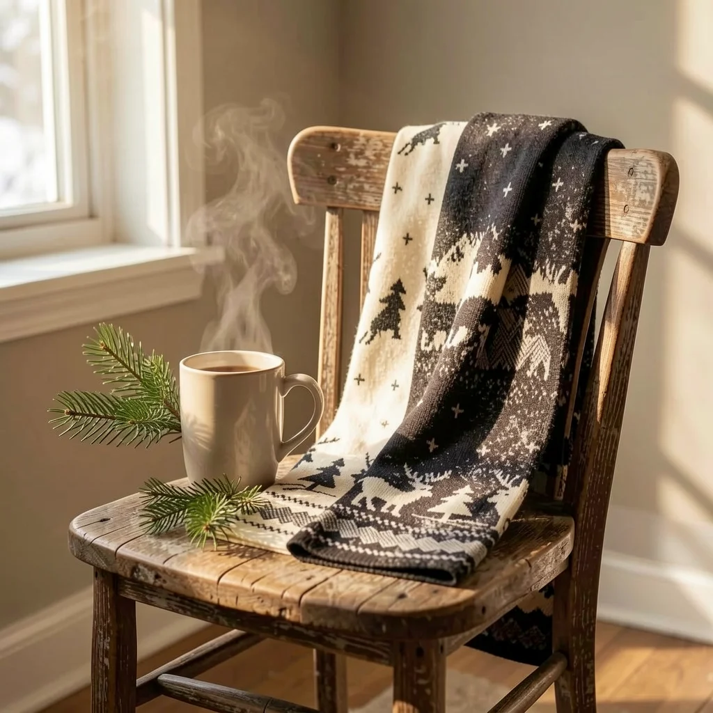 Winter Wrap Scarf Christmas-Themed Thermal Fiber Scarf Windproof Scarf Thickened For Christmas Gatherings Family And Friends
