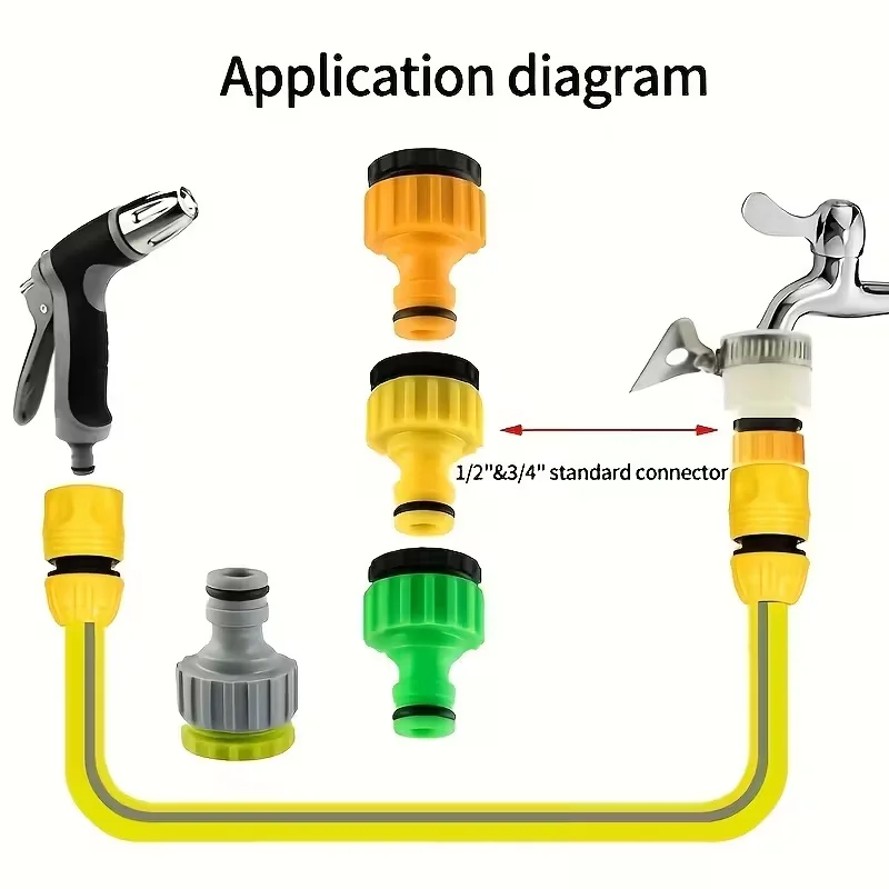 6개입 범용 호스 퀵 커넥트 피팅 나사형 탭 어댑터 야외 차량 유지보수 정원 관개용
