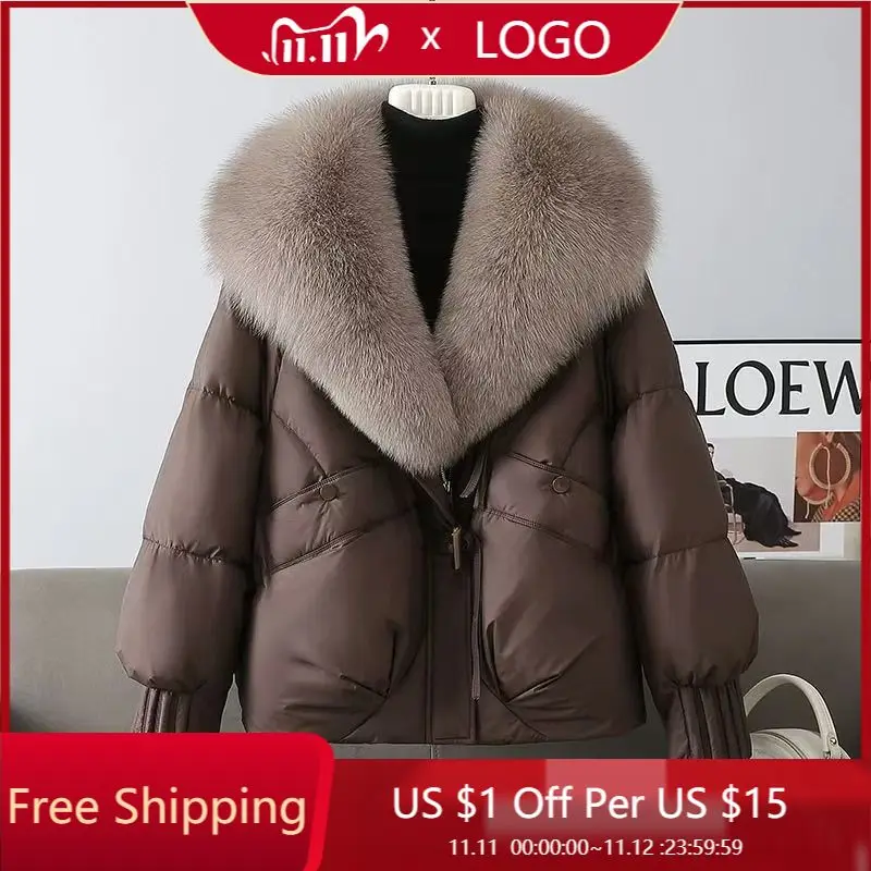 

Женская утепленная хлопковая куртка с очень большим меховым воротником, модная свободная теплая короткая куртка для холодной погоды, Зима 2025