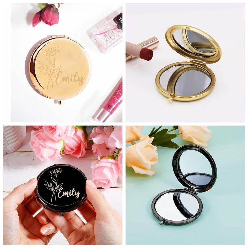 1pc Daisy New Design Old Engraving Personalized Text Makeup Mirror Metal Sliver For Wedding Bride Bridesmaid Bridal