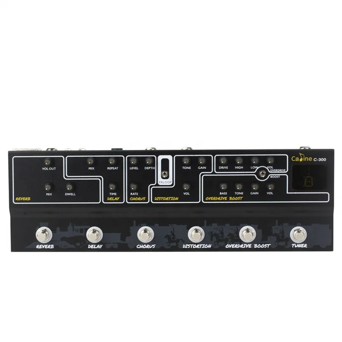 Caline C300 Multi Effect Pedal 6 Analog Effects Pedal Reverb Delay Chorus Distortion Overdrive Boostt Tuner for Electric Guitar