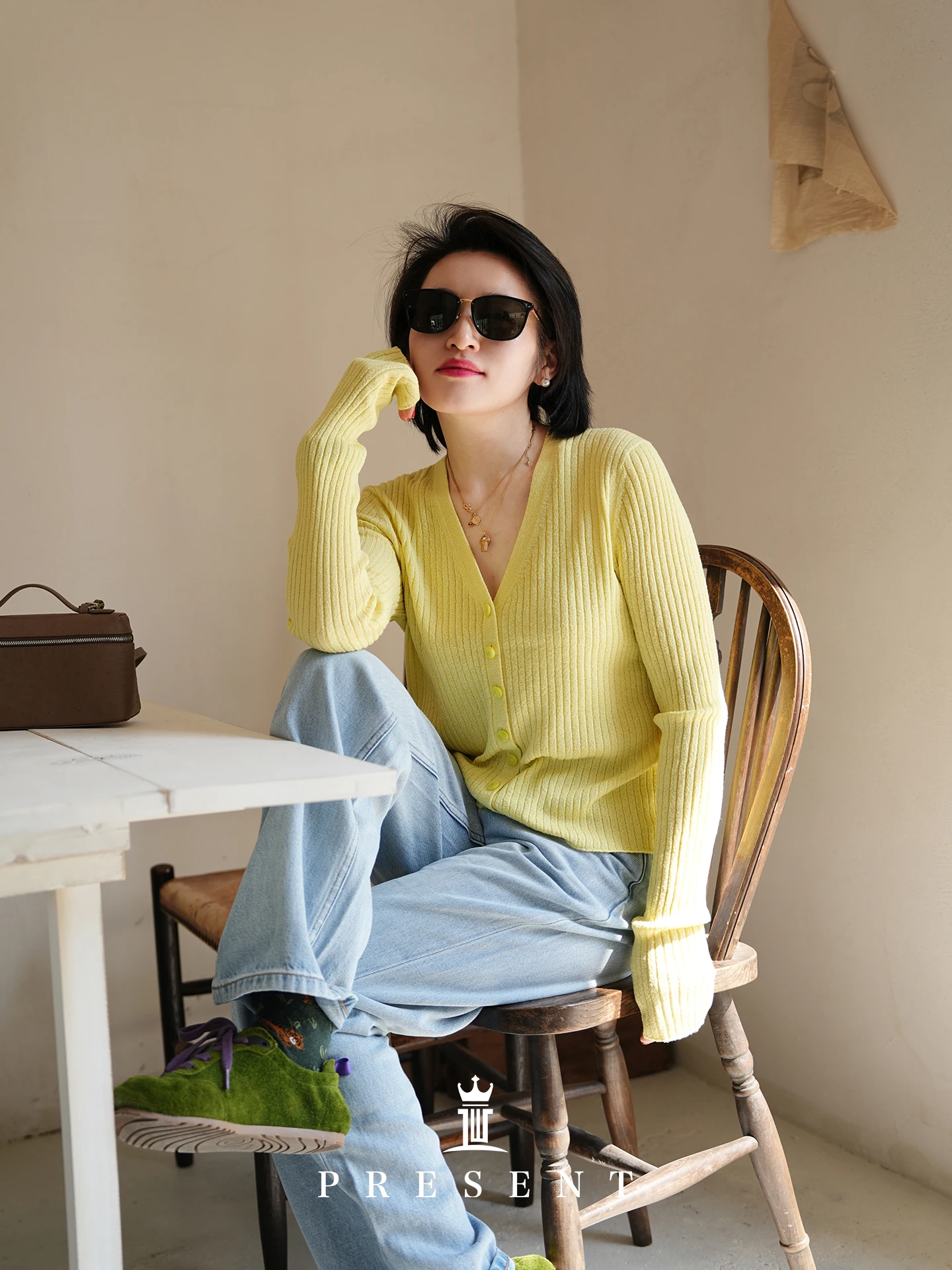 

Ribbe Silk V-neck Long Sleeve Knitted Open Cardigan Slim Fit Top Thin New Spring Women's Fashion Simple Style Casual Wear