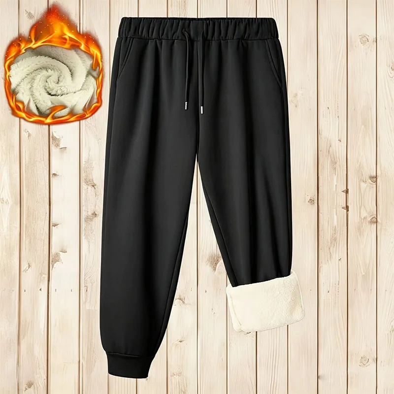 Winter Fleece Lined Harem Pants Women All-Match Casual Black Pocket Sports Jogger Pants Drawstring Waist Warm Thermal Sweatpants