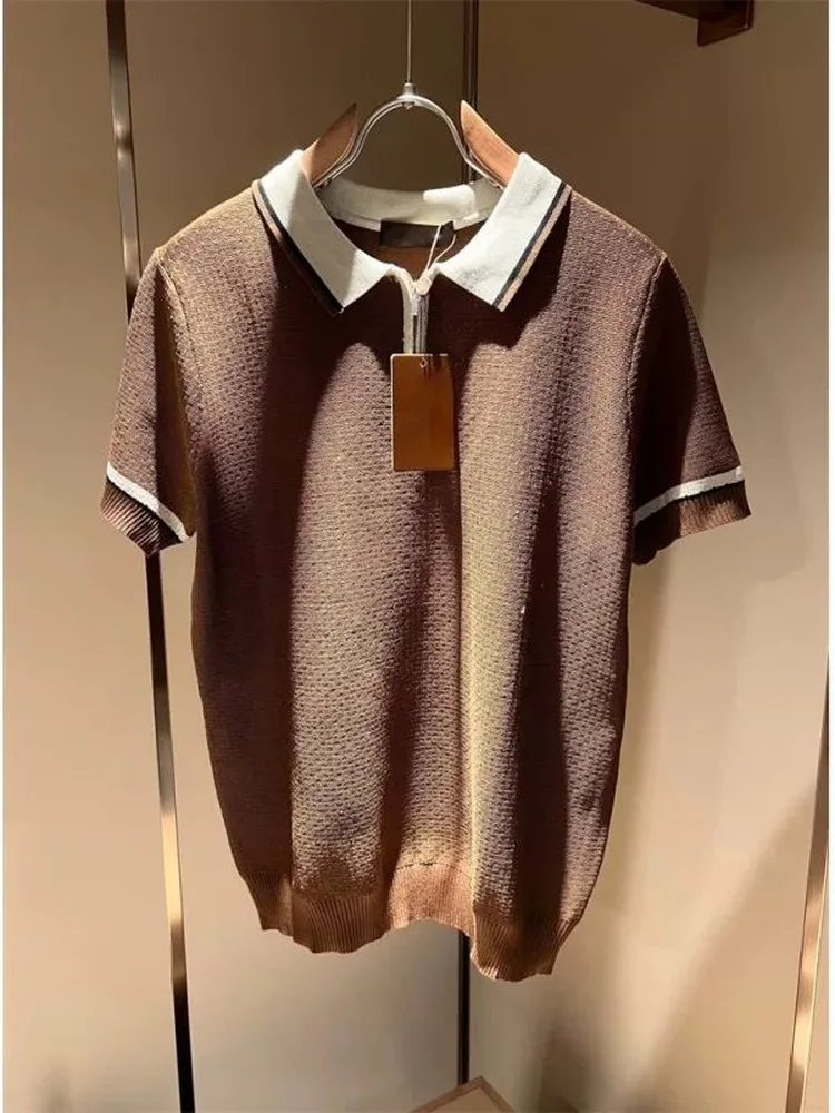 Ice Silk Knitted  Shirt Short Sleeve Men Summer Shoulder T-Shirt Casual Half Sleeve Match Leisure Regular Fit Youth Fashion
