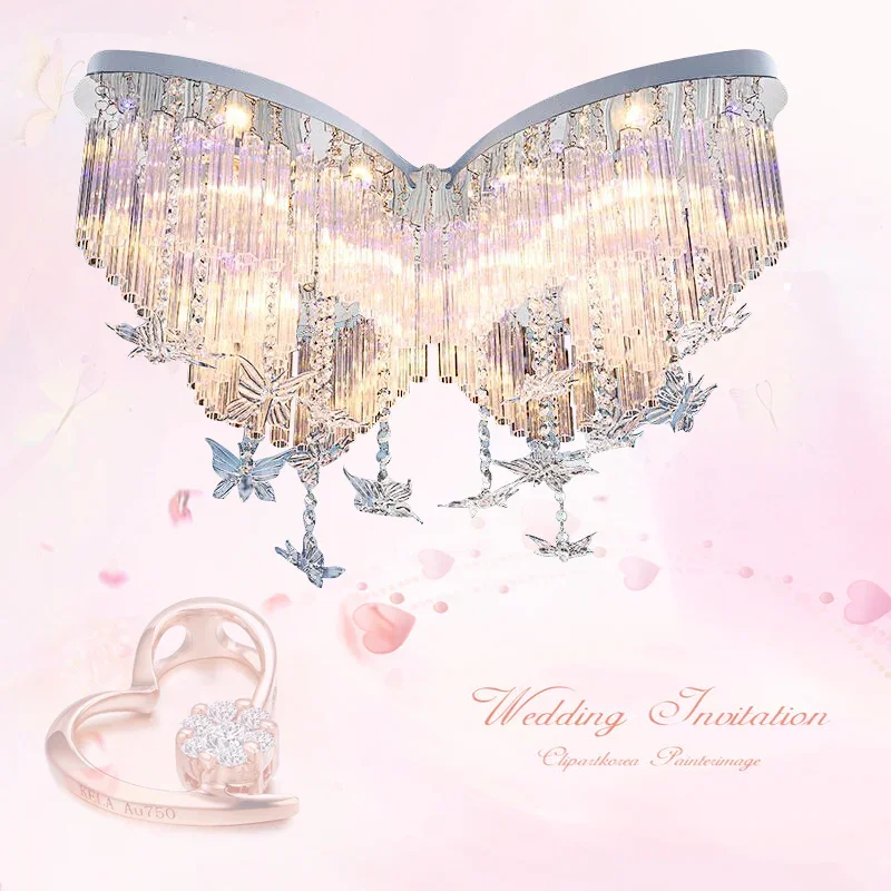 children's lamp Butterfly LED Crystal Ceiling Lights bedroom  girl ceiling  color ceiling-mounted luminaire